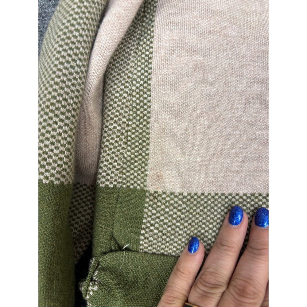 Talbots Cardigan Women Small Green Tan Buffalo Check Plaid Button Front Knit - Picture 5 of 11